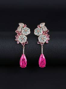 一对奢华珠宝风格长款垂坠耳环，镶嵌立方氧化锆，时尚水滴形垂坠耳环，适合搭配晚礼服，生日/节日礼物 - 垂墜式耳環 - 查看 11