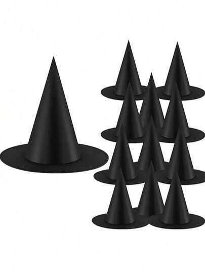12pcs Halloween Witch Hats, Black Hanging Witch Hats, Witch Costume Accessories, Wizard Hats For Indoor Outdoor Halloween Decor, Home, Porch, Ceiling