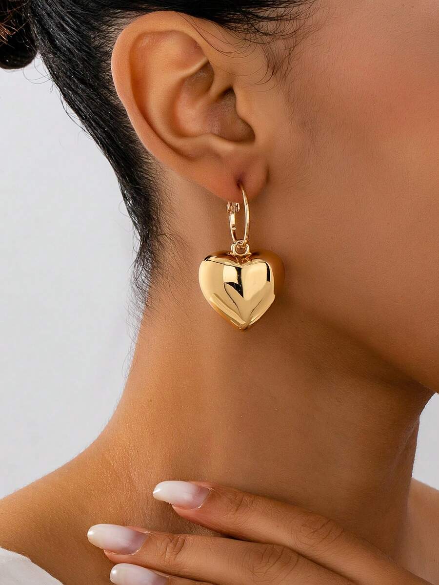 1 Pair Women's Fashionable Volumptuous Heart Shaped Earrings, Suitable For Daily Wear - Heart - View 1