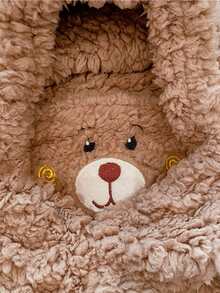 1顶毛绒帽子，秋冬双层保暖小熊帽，可爱儿童卡通围巾帽，男女童婴儿通用帽 - 多色 - 查看 8