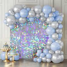 Shimmer Wall Backdrop Iridescent Silver Wall Panels 12Pcs Square Sequin Shimmer Wall Backdrop Decoration For Birthday PartyWedding Anniversary - 虹彩銀 - 查看 1