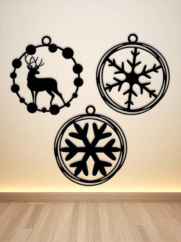 1PC Metal Christmas Ball Hanging Decor, With Elements Like Snowflakes And Reindeer For A Winter Atmosphere, Suitable For Christmas Trees, Living Rooms, Holiday Parties, Windows, Decorating Warm Scenes-Quality Gift Choice, Christmas Gift - Decoration, Home Decoration, Wall Decoration, Room Decoration, Living Room Decoration, House Decoration, Framed Wall Art, Wall Art With Frame, Bathroom Decoration, Autumn Decoration, Winter Decoration