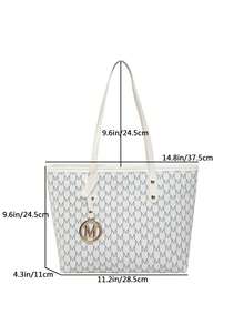 1pc PU Zipper Pattern Print Rivet Inlaid Minimalist Versatile Large Capacity Shoulder Tote Bag, Suitable For Women's Daily Use