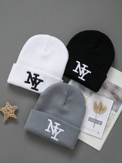 1/2/3 pezzi Berretto lavorato a maglia premium con ricamo di lettere alla moda e antivento, cappello elastico da uomo e donna, adatto per outfit autunnali hip hop