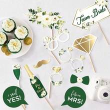 12pcs Green & Gold Wedding Photography Prop Set, Suitable For Lush Weddings, Brides-To-Be, Engagement Ceremonies, Bridal Showers, Bachelorette Parties, Engagement Photos, And Bride Self-Portraits
