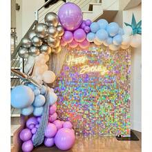 Shimmer Wall Backdrop Iridescent Silver Wall Panels 12Pcs Square Sequin Shimmer Wall Backdrop Decoration For Birthday PartyWedding Anniversary - 虹彩銀 - 查看 2