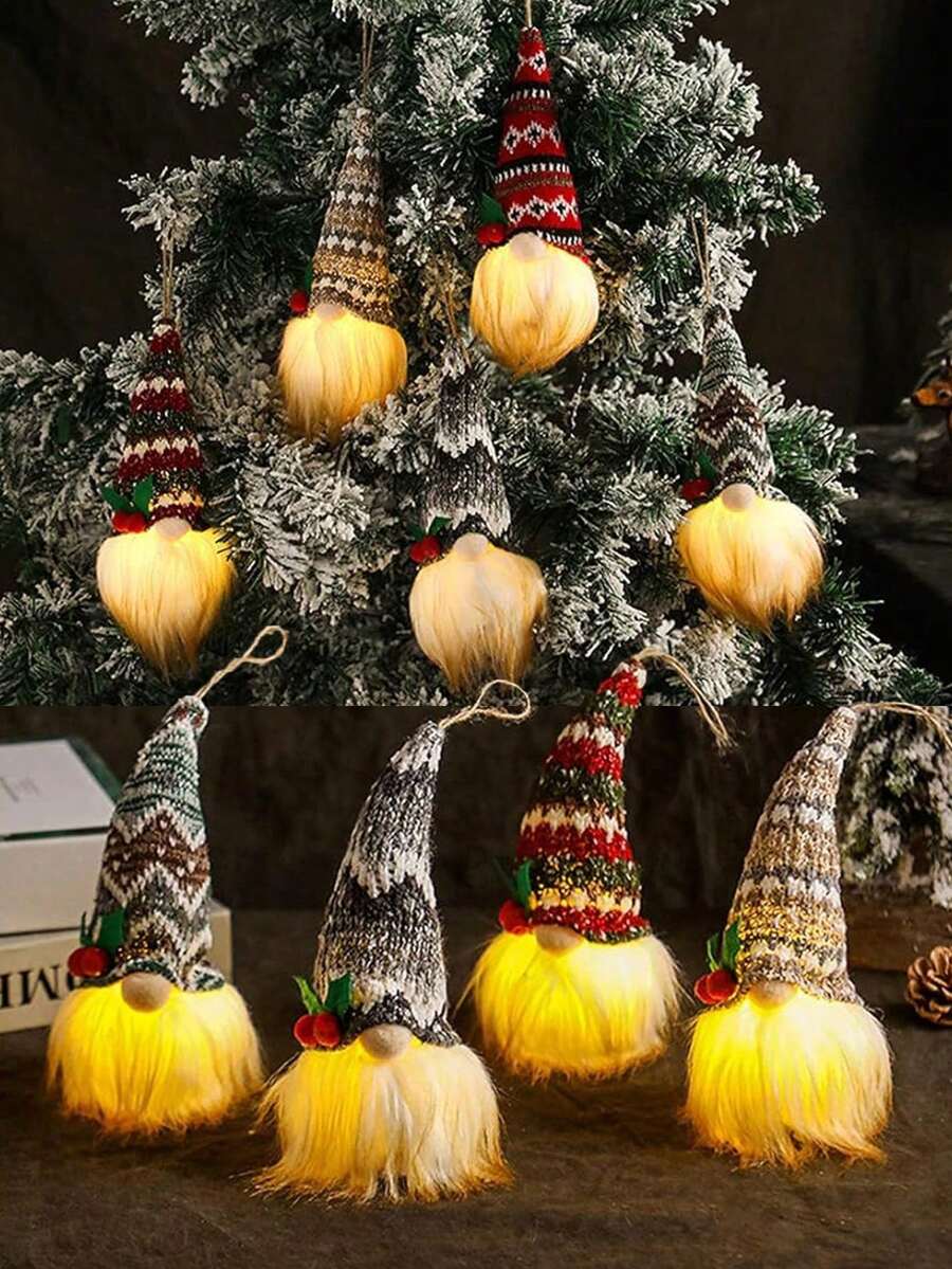 1pc Christmas Light Pendant Glowing Dwarf Doll Holiday Table Centerpieces Xmas Gnome Decoration Adorable Doll Pendant Elder Small Hanger Acrylic Household