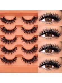 5 paia di ciglie finte D Curl voluminose, drammatiche e scompigliate, riutilizzabili, morbide, confortevoli, effetto occhio di gatto, ciglie finte naturali e volumizzate, accessori da viaggio per il make-up