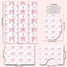 1/4 Pcs Pink Heart & Bow Bathroom Set, Includes Shower Curtain, Bath Mat, U-Shaped Toilet Seat Cover, Toilet Lid Cover, Waterproof, Shower Curtain, Fashion Curtain, Modern Style Bathroom Partition, No Drilling Required, Polyester, Machine Washable Bathroom Decor