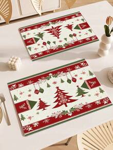 2-4 Pcs Christmas Placemat Set 12x18 Inch - Christmas Fabric Decoration Table Mat For Festive Dining And Kitchen Table Decor, Family Dinner Table Decor, Party Decor, Best For Christmas