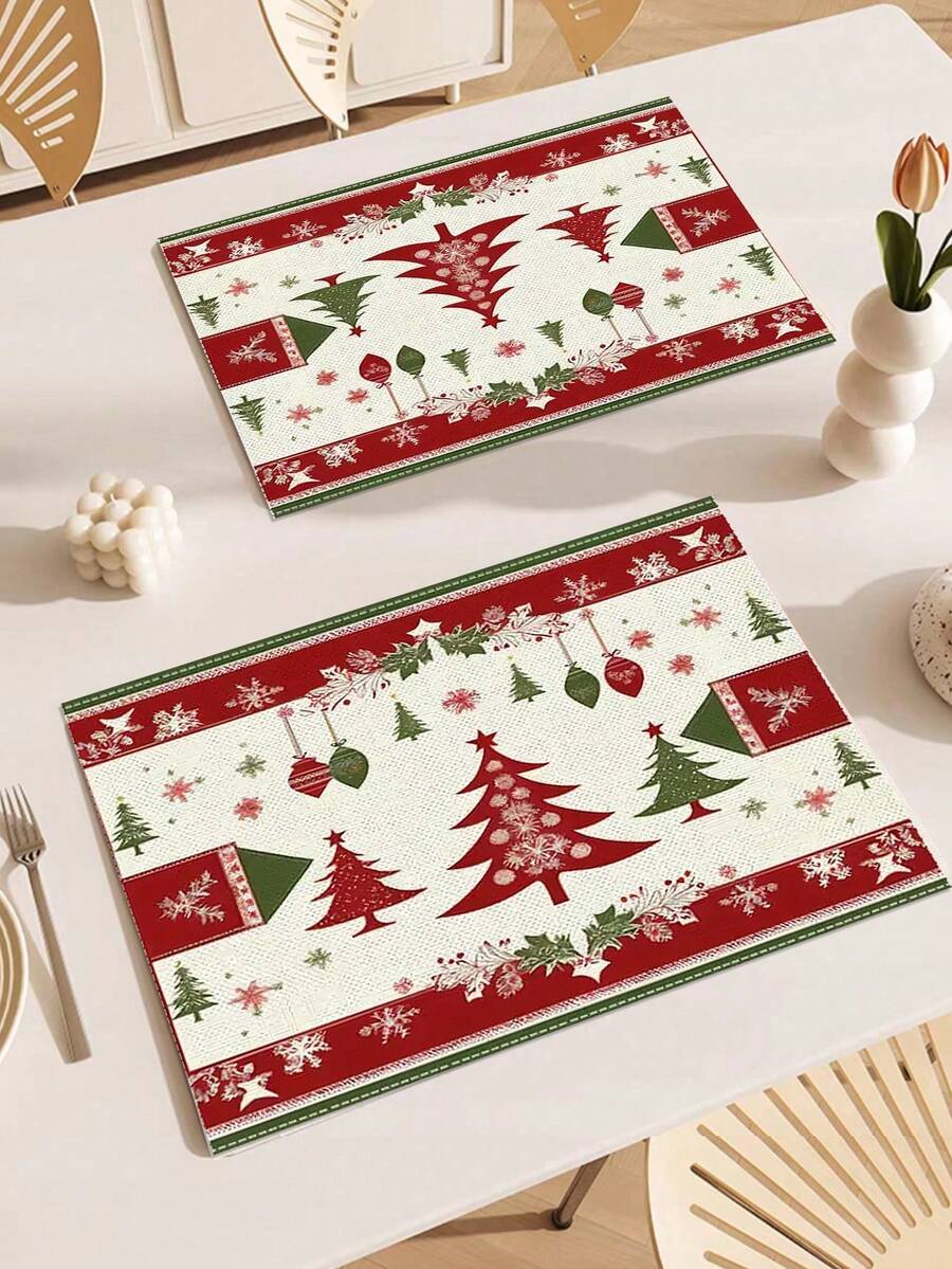 2-4 Pcs Christmas Placemat Set 12x18 Inch - Christmas Fabric Decoration Table Mat For Festive Dining And Kitchen Table Decor, Family Dinner Table Decor, Party Decor, Best For Christmas