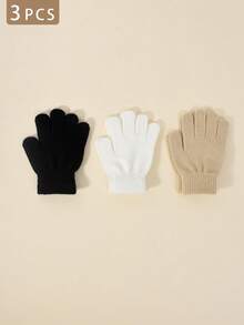 3 Pairs Kids Elastic Knit Gloves, Boys Girls Warm Gloves, Solid Color Fingerless Gloves, Suitable For Daily Casual Wear, Outdoor Cold Protection And Playing In Snow - 3PCS - View 6