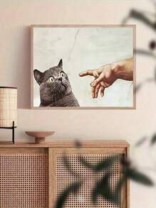 1 件无框趣味猫咪模仿帆布艺术 - 亚当的创作海报，无框客厅墙面装饰，节日和家居的完美礼物，猫咪装饰、海报和印刷品，万圣节装饰、宿舍装饰、圣诞节房间装饰、家居装饰墙贴、客厅装饰个性化贴纸 - 彩色 - 查看 1