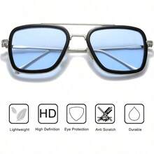 Tony Stark  Vintage Square Metal Frame For Men Women  And  Vintage Sun Glasses - GradientBlue - Xem 5