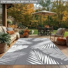 1 块户外地毯，防水、防污、便携、易于清洁，由聚丙烯制成，适用于露营、房车、室内/室外露台、大面积甲板地毯、后院、阳台、门廊、海滩，灰色和白色