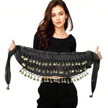 1 قطعة سلسلة خصر لرقصة البطن، شريط تنورة من شبكة معدنية لتزيين الجسم، حزام خصر مزين بالعملات المعدنية لرقصة البطن، بأسلوب بوهيمي - متعدد الألوان - مشاهدة 3