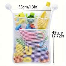 1pc Bath Organizer, Bath Storage For Shower, Hanging Mesh Bath Holder Shower Gift - (Please Do Not Place Heavy Objects On The Hook And Wait 24 Hours After Attaching The Hook Before Using The Device)Cute Cartoon Bath Tote With Suction Cup, Fabric Storage Net Bag, Diapers & Essentials, Shower Gift Bag | Playful Design Tote | Sturdy Handles, Shower Decorations - Multicolor - View 3