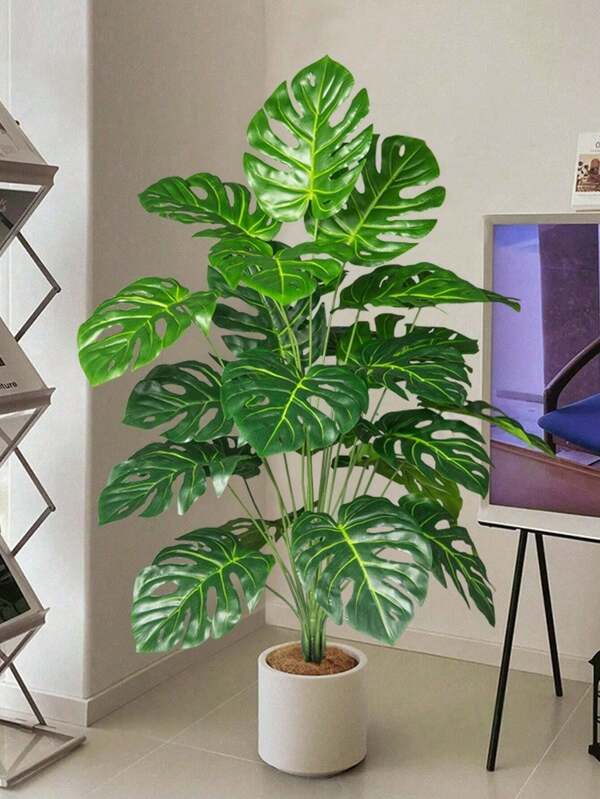 70-100cm Large Artificial Monstera Tree Fake Tropical Palm Plants Plastic Green Turtle Leafs Floor Banana Tree Branch For Home Garden Office Party Kitchen Decor Without Pot 1pc