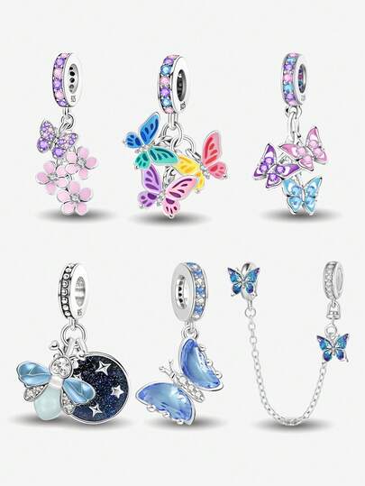 1PC 925 Sterling Silver Fashionable Gent Insect Butterfly Diamond Beads Fit For Women Bracelets Bangles DIY Jewelry Making And Daily Outfit Matching Jewelry Decoration For Girls