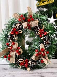 1pc Christmas Pine-Needle Wreath For Front Door Snowflake Snow Ball Pinecone Berry Clusters Ornaments Wreath For Winter Holiday Christmas Party Decorations Home Decor Christmas Decorations Room Decor Christmas Decorations Home Christmas Gifts Christmas Decor - Multicolor - View 3