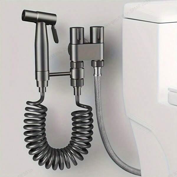 1 pieza Pistola de rociado para inodoro con función de salida de 1 en 2, válvula de ángulo, rociador para mujer, lavadora, válvula de ángulo doméstica, aumento de presión de descarga