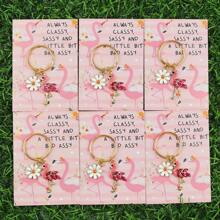 1 件/2 件/3 件/5 件/6 件/12 件“你真棒”贺卡，优雅的水钻火烈鸟钥匙扣，生日、派对、周年纪念、毕业典礼、节日和婚礼的贴心礼物，附赠励志卡片，适合家人和朋友聚会，创意设计，迷人的插图，火烈鸟礼物万圣节配饰教师节包配件挂绳带身份证夹汽车配件包饰