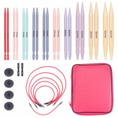 33pc Crochet Hook Tool Set, Colorful Knitting Needles Kit, Plastic ABS Detachable Circular Needle, Replaceable Rope Loop Needle