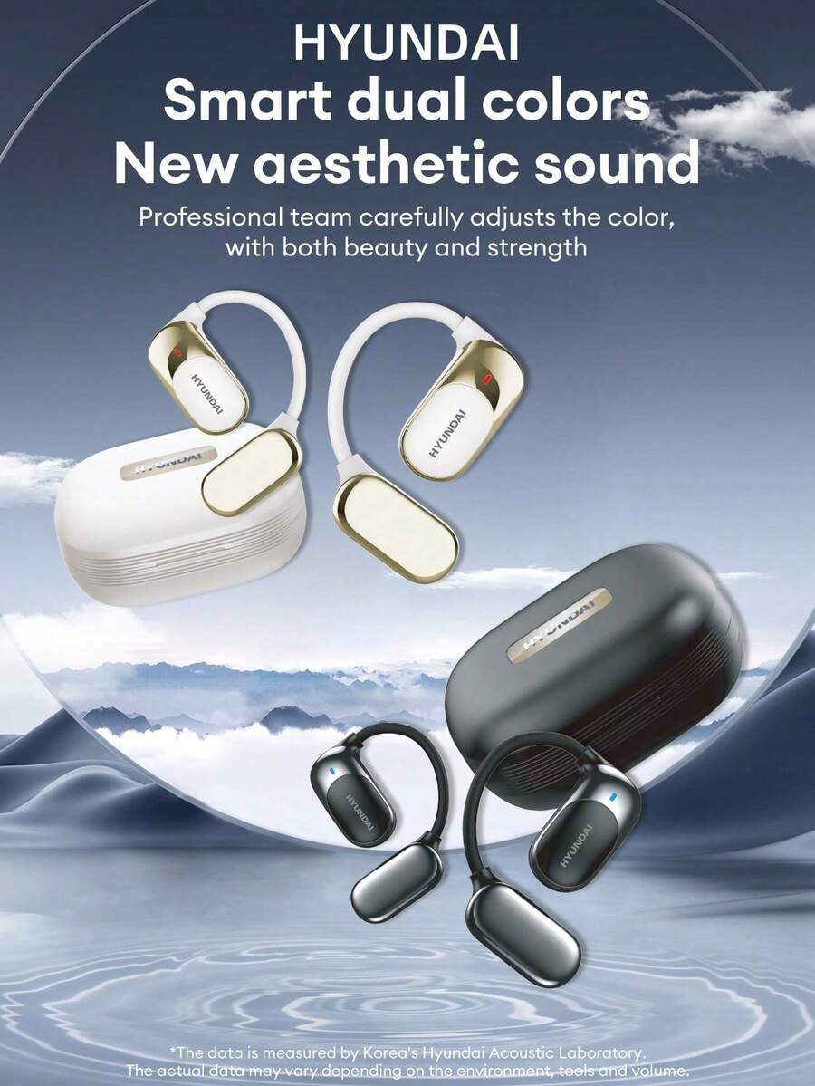 HYUNDAI 现代 HY-Fit2AI 智能耳塞，耳钩式，电池寿命长，360°环绕声，高音质，AI助手，虚拟伴侣，高清通话，电池寿命长，音乐，运动，办公，开放式设计 - 彩色 - 查看 1