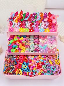 820pcs/Set Pink Girly Hair Accessories Set, Includes Flower Hair Clips, Colorful Hair Ties, Rhinestone Decorations & More Cute Items - Suitable For Girls And Women, Create Sweet Hairstyles For Daily, Party, Outings, A Thoughtful Gift For Girls To Easily Achieve A Youthful Look, Hair Bands, Claw Clips - Multicolor - View 4