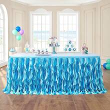 1pc Multicolored Tulle Table Skirt, Fit For Rectangle And Round Tables - Sheer Ruched Willow Tabletop Decoration, Chiffon Pleated Table Cloth, Suitable For Wedding Bride Gift, Party, Birthday Decor - Multicolor - View 26