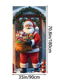 1pc Christmas Santa Claus & Rabbit Snowy Landscape Polyester Door Banner, Holiday Hanging Decor, Suitable For Christmas New Year Home/Shop Door Wall Decoration - Multicolor - View 12