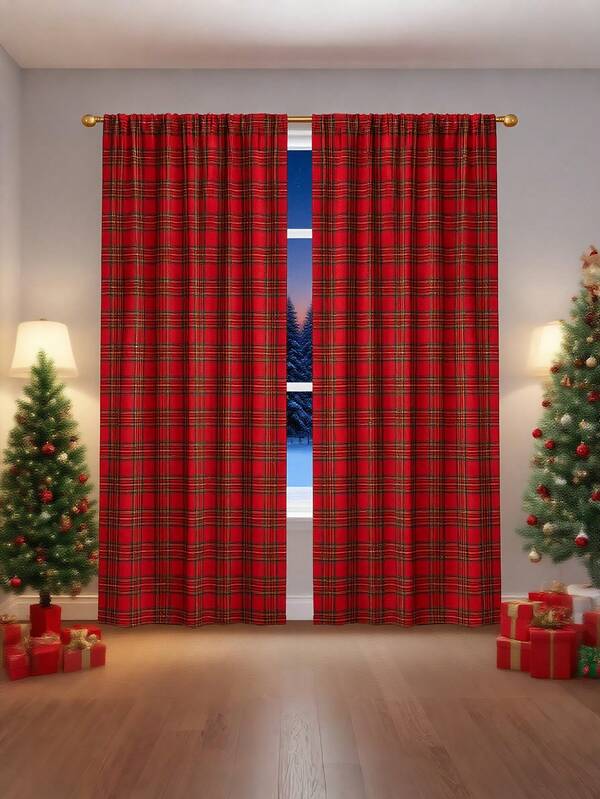 1 pezzo Tenda natalizia vintage a quadri rossi, decorativa ma non trasparente, con passante superiore, adatta per camera da letto, cucina, balcone, soggiorno, per creare un'atmosfera festiva