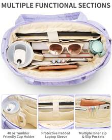 Puffer Tote Bag For Women, Lightweight Puffy Work Handbag Teacher Nurse Quilted Shoulder Bag For School Travel Gym - Màu tím - Xem 3