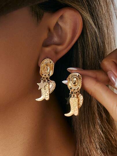 1pair Western Cowboy-Style Earrings, Stud Earrings, Versatile And Fashionable Jewelry