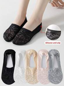 5 đôi tất ren kiểu thuyền, miệng nông, mỏng, lưới, thoáng khí, thanh lịch, khoét rỗng, dành cho nữ, thích hợp cho mùa xuân và mùa hè (Không kèm hộp bìa cứng) - Nhiều màu - Xem 1