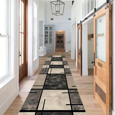 1pc Crystal Velvet Hallway Carpet Mat, Non-Slip Long Runner Rug, Nordic Geometric Absorbent Anti-Slip Carpet Mat