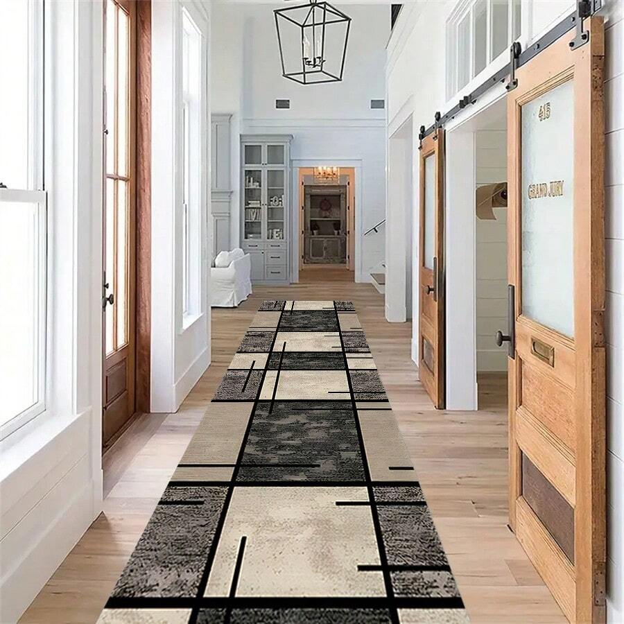 1 szt. Mata dywanowa Crystal Velvet do przedpokoju, antypoślizgowy długi dywanik, chłonna, antypoślizgowa mata dywanowa w nordyckie wzory geometryczne
