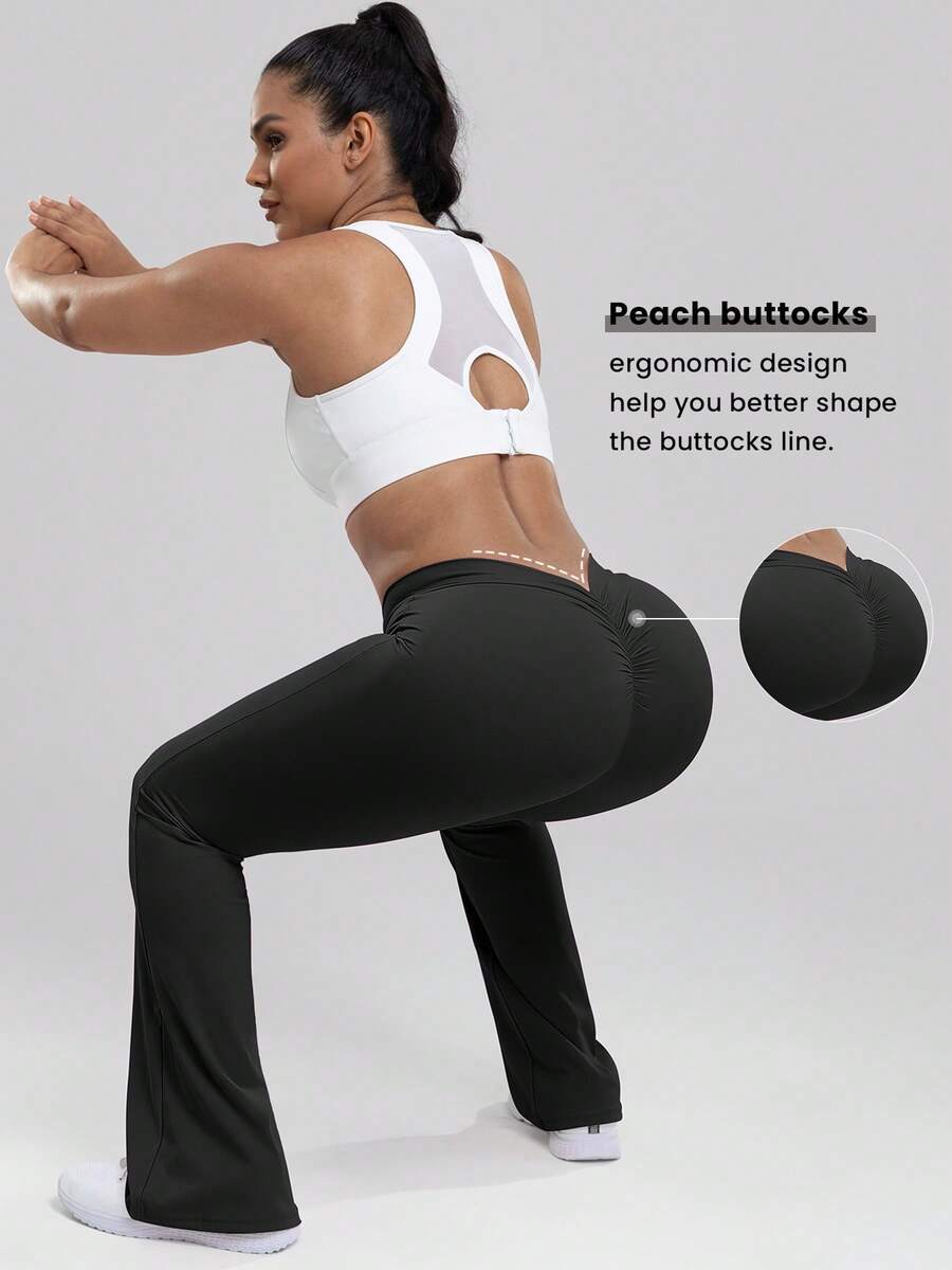 Women's Fashion Flare Yoga Pants Flare Leggings V Back Butt Lifting Wide Leg High Waist Gym Workout Yoga Pants, Breathable & Soft Activewear For Fitness Training - For Women - Suitable For Yoga, Pilates, Gym & Running - Perfect Gift For Fitness Enthusiasts - Black - View 1