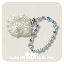 Funda protectora de estilo concha con proceso de enchapado para AirPods Series, Series y Series, compatible con AirPods 1/2/3/4/Pro/Pro2, FreeBuds 5i/6i/SE2/SE3/Pro3/Pro4/Clip y Galaxy Buds 3/Buds 3 Pro, diseñada para niñas con colgante de elemento