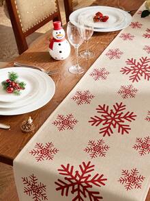 1/2/3/4/5 piezas Juego de camino de mesa y manteles individuales de lino, resistente al calor, resistente a las manchas, resistente a las arrugas, lavable a máquina, con diseño de copos de nieve, decoración navideña, adecuado para el hogar, restaurante, decoración de mesa de comedor, artículos para el hogar - Multicolor - Ver 3