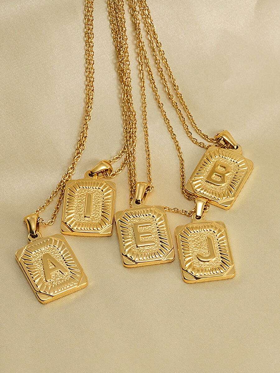 26 Stücke englisches Buchstaben Quadrat Anhänger, vintage kubanischer Hip-Hop-Chic Buchstaben Quadrat Platte Anhänger Halskette