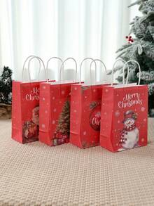 4/8/12 pièces Sacs-cadeaux de Noël en papier kraft, sacs en papier vintage à tenir à la main avec motifs du Père Noël, du sapin de Noël et du bonhomme de neige. Sacs-cadeaux de Noël, sacs fourre-tout pour fête de Noël, sacs-cadeaux pour fête de Noël, décorations de Noël, décorations de cuisine et de table, parfaits pour anniversaire, famille, rangement et courses