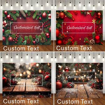 Customisable Text Christmas Greetings Red Background Text Custom Design Banner Backdrop Poinsettia Gold Glittering Stars Gift Box Bells Bow Pattern Design Suitable For Family Gatherings, Birthday Gifts, Baby Showers, Outdoor Festive Events Background Decorations Photography Backdrop Props Vinyl