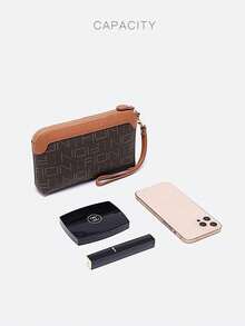 Cartera de mano portátil para mujer, monedero ligero de piel, bolso de mano para mujer, pequeño bolso para teléfono móvil, tarjetero con correa de muñeca y un bonito colgante de Minions.