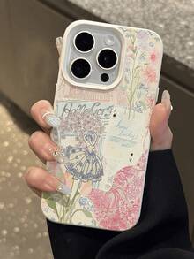 1 件简约可爱芭蕾女孩图案荔枝纹防水防摔防滑柔软手机壳保护套适用于苹果/手机 - 彩色 - 查看 4