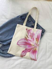 Cute Floral Print Handbag Set, Commuter Holiday Pink Floral Pattern Canvas Bag - Women'S Fashionable Arm Bag With A Small Zipper Cosmetic Bag, Reusable Shopping Bag And Compact Design, Suitable For Daily Use, Perfect Holiday Birthday Gift For Friends, Teachers, Christmas Gifts, Halloween Gifts