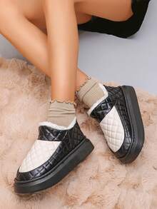Nuevas pantuflas de peluche beige de caña alta para invierno, para uso diario y exterior, con talón completamente cubierto, forro cálido, tallas 36-45, pantuflas de interior - Diamante blanco y negro sobre fondo negro - Ver 4