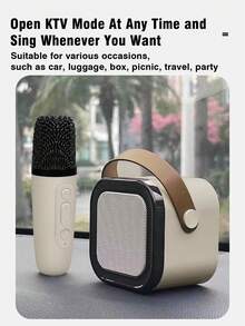 一套无线麦克风音箱系统，适用于卡拉OK、家庭互动、音频派对、户外使用，迷你便携式KTV唱歌，多功能外置音箱带卡槽，一键人声消除，呼吸灯效果