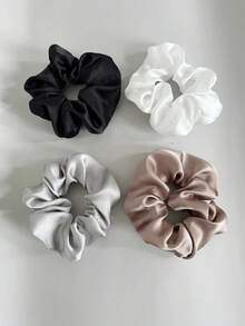4pcs Solid Color Satin Muted Tone Hair Scrunchies, Suitable For Everyday Casual Use