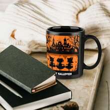 1pc Minimalist Christmas & Halloween Pumpkin Black Ceramic Mug, Coffee Cup, Gift